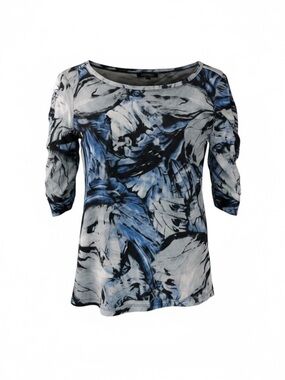 Investments Blue Black White Abstract Floral Blouse